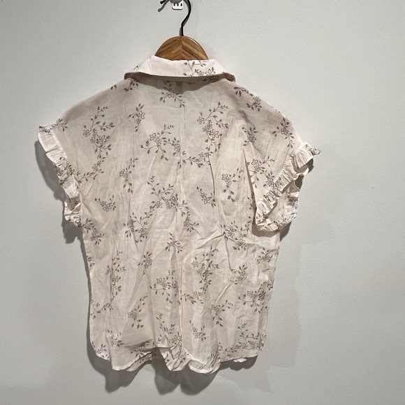 Pleione Women Small Blouse Button Gauze Lightweigh Ruffled Sleeve Floral Cottage - Picture 7 of 7